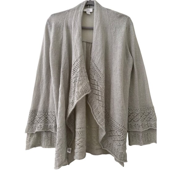 LOFT Sweaters - Loft Gray Open-Front Knit Cardigan Sweater L Lace Detail Long Sleeve